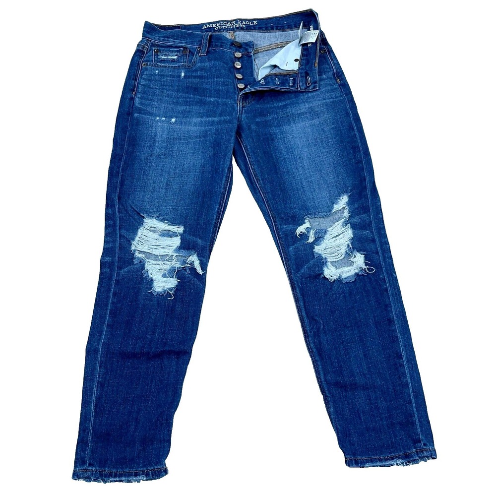 American Eagle Jeans Women 2 Short Vintage High Rise Button Fly Ripped Holes